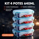 Conjunto 4 Pote Vidro Hermético Marmita Tampa Plástico 640ml