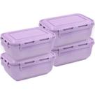 Conjunto 4 Potes 1400ml C/ Tampa Marmita Retangular Micro-ondas Kit Comida - Rischioto
