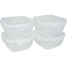 Conjunto 4 Potes 800ml C/ Tampa Transparente Retangular/Quadrado Cozinha Geladeira Micro-ondas Marmita Armazenamento Cozinha Plástico Kit - Rischioto