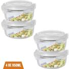 Conjunto 4 Potes De Vidro 950ml Hermético 4 Travas Marmita