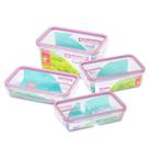 Conjunto 4 Potes Herméticos de 2L 1,24L 820ml e 730ml Rosa Marmita Fitness Dieta Organização Comida