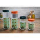 Conjunto 4 Potes Redondo de Vidro com Tampa Colorida para Cozinha 1L e 500ml Transparente