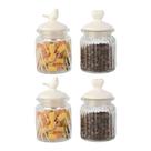 Conjunto 4 Potes Vidro Tampa Cerâmica Pássaro Coração 300ml