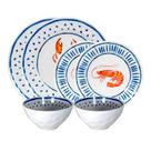 Conjunto 4 Pratos 2 Tamanhos e 2 Bowls 600ml Fundo Do Mar