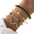 Conjunto 4 Pulseiras Femininas Dourada Bracelete Joias Verde Esmeralda
