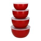 Conjunto 4 Tigelas KitchenAid Vermelhas Bowl de Mistura Inox Cozinha Profissional Tigela para Preparo Salada Massa Sobremesa Utensílios Premium