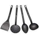 Conjunto 4 Utensílios de Cozinha Plástico Preto Colher Concha Escumadeira Espátula