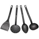 Conjunto 4 Utensílios de Cozinha Plástico Preto Colher Concha Escumadeira Espátula