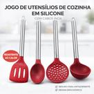 Conjunto 4 Utensílios de Cozinha Silicone Premium Bordô Cabo Inox Elite - Tuut