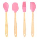 Conjunto 4 Utensílios de Silicone Cabo em Bambu Rosa Lyor