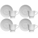 Conjunto 4 Xícaras de Café com Pires 190ml Porcelana em Relevo Tassel Germer Branco
