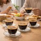 Conjunto 4 Xícaras de Café Vidro Cristalle com Pires Borda Dourada 90ml Haukraft