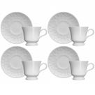 Conjunto 4 Xícaras de Chá com Pires 80ml Porcelana em Relevo Tassel Germer Branco