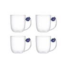 Conjunto 4 Xícaras em Vidro Borossilicato com Alça Esfera Azul 460ml UB2008 BTC
