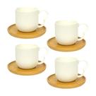 Conjunto 4 Xícaras Oásis Em Cerâmica Com Pires Chá Café 90ml