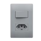 Conjunto 4x2 Cinza Interruptor Simples E Tomada 20a - Fame