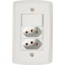 Conjunto 4x2 com 1 Interruptor Simples 10 A 250 V e 2 Tomadas 2P+T 10 A 250 V Tramontina Lux2 Branco
