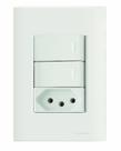 Conjunto 4x2 com 2 Interruptores Simples 10 A 250 V e 1 Tomada 2P+T 10 A 250 V Tramontina Giz Branco Conjunto 4x2 com 2 Interruptores Simples 10 A 250 V e 1 Tomada 2P+T 10 A 250 V Tramontina Giz Branco