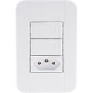 Conjunto 4x2 com 2 Interruptores Simples 10 A 250 V e 1 Tomada 2P+T 10 A 250 V Tramontina Tablet Branco Conjunto 4x2 com 2 Interruptores Simples 10 A 250 V e 1 Tomada 2P+T 10 A 250 V Tramontina Tablet Branco