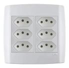 Conjunto 4x4 Ilumi Slim com Placa 6 Tomadas 10A Branco Completo com Suporte e Parafusos Design Moderno Alto Brilho