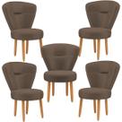 Conjunto 5 Cadeiras para Sala de Espera Cozinha Decorativa Tecido Veludo Pés de Madeira