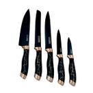 Conjunto 5 Facas Estilo Mármore Suporte Cozinha Utensílios Cor:Preto Conjunto 5 Facas Estilo Mármore Suporte Cozinha Utensílios Cor:Preto