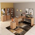Conjunto 5 Peças com Mesa em L, Armário Alto, Gaveteiro, Estante e Baixo Espresso Móveis