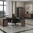 Conjunto 5 Peças com Mesa para Escritório Diretor em Tamburato, Gaveteiro, Armário e Balcão Charuto Preto