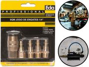 Conjunto 5 Peças Engate Rápido 1/4" Pol Para Compressor De Ar Pneumático Mangueira Eda