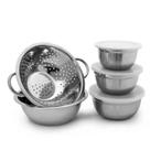 Conjunto 5 Peças Inox Tigelas E Escorredor Com Tampa Dolce Home