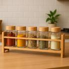 Conjunto 5 Porta Tempero De Vidro E Suporte De Bambu - Wolff