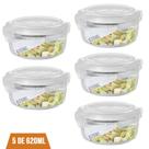 Conjunto 5 Potes De Vidro 620ml Hermético 4 Travas Marmita