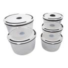 Conjunto 5 Potes Hermético Moderno 400/650/1000/1500/2000ml Tampa Branca p/ Cozinha Aniversário Festas Eventos Organização Geladeira