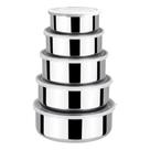 Conjunto 5 Potes Herméticos Inox Redondo Com Tampa Compacto Prático Resistente Durável Fácil Uso Organização Alimentos Conservação Cozinha Gourmet