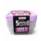 Conjunto 5 potes Lilas Quadrado de Plástico 600ml