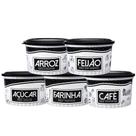 Conjunto 5 Potes Mantimentos Plástico Com Tampa Decorado Black White Cozinha Exclusivo