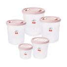 Conjunto 5 Potes Porta Mantimentos Alimentos Organizador Plástico Tampa Rosca Rosa Decorado Cereja