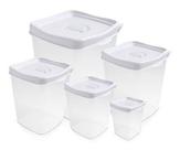 Conjunto 5 Potes Quadrados Tampa Branca Ref.400plasvale