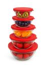 Conjunto 5 Potes Redondo de Vidro Com Tampa - Vermelha
