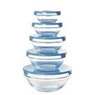 Conjunto 5 Potes Tigela Vidro Tampa Azul Class Home