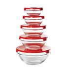 Conjunto 5 Potes Tigela Vidro Tampa Vermelho Class Home Conjunto 5 Potes Tigela Vidro Tampa Vermelho Class Home