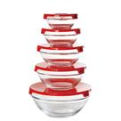 Conjunto 5 Potes Tigela Vidro Tampa Vermelho Class Home