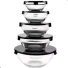 Conjunto 5 Potes Vidro Hermético Tampa Preta Conjunto 5 Potes Vidro Hermético Tampa Preta