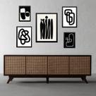 Conjunto 5 quadros Abstratos Preto e Branco - com vidro