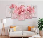 Conjunto 5 Quadros botão de flores rosa"