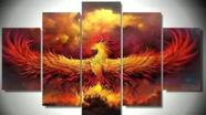 Conjunto 5 Quadros Fenix Ave Imortal "