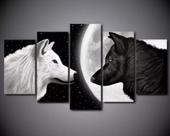 Conjunto 5 Quadros Lobo Albino E Lobo Negro"
