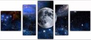 Conjunto 5 Quadros Lua Planeta Galaxia Estrelas Nuvens "