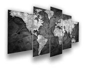 Conjunto 5 Quadros Mapa Mundi Preto E Branco"