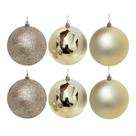 Conjunto 6 Bolas de Natal Champanhe Prime Texturas Mistas 10cm Glitter, Brilho e Fosca Conjunto 6 Bolas de Natal Champanhe Prime Texturas Mistas 10cm Glitter, Brilho e Fosca
